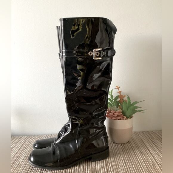 Stuart Weitzman Black Patent Leather Tall Knee Length Boots WIth Buckle Size 7 - Picture 5 of 7